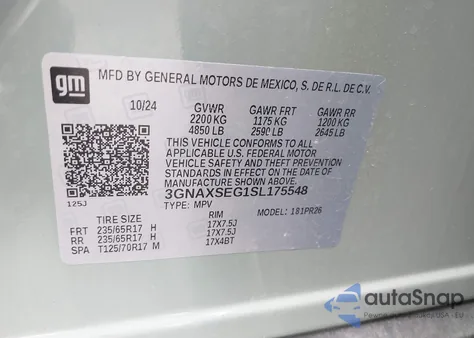 2025 Chevrolet Equinox Awd Activ z USA, uszkodzony, nr VIN 3GNAXSEG1SL175548